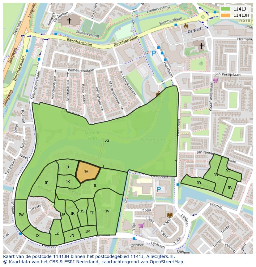 Afbeelding van het postcodegebied 1141 JH op de kaart.