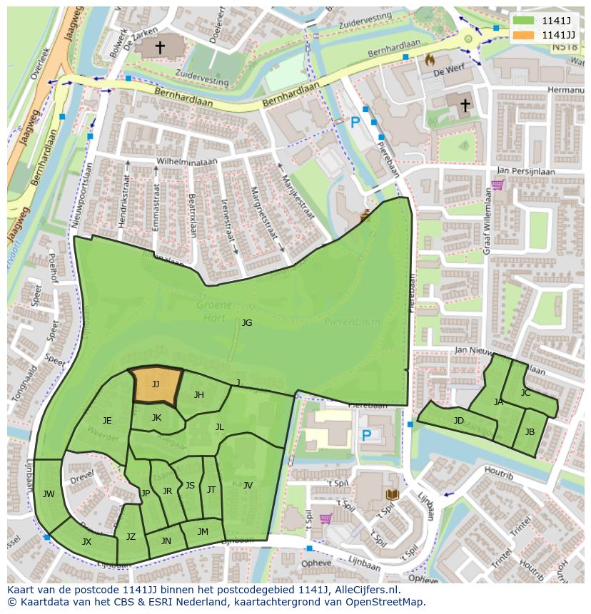Afbeelding van het postcodegebied 1141 JJ op de kaart.