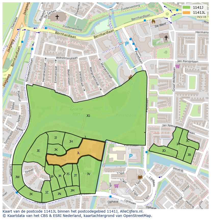 Afbeelding van het postcodegebied 1141 JL op de kaart.