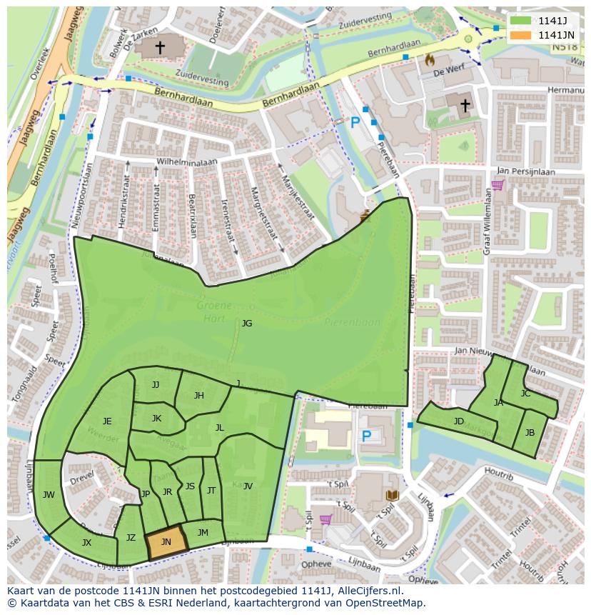 Afbeelding van het postcodegebied 1141 JN op de kaart.