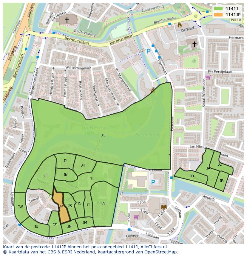 Afbeelding van het postcodegebied 1141 JP op de kaart.