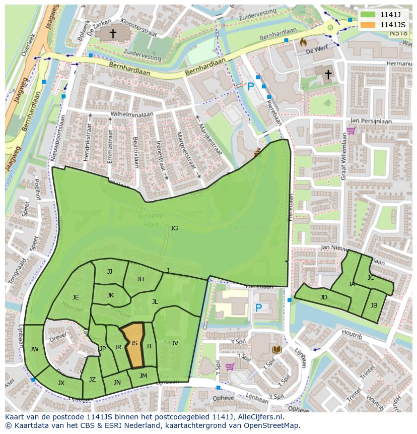 Afbeelding van het postcodegebied 1141 JS op de kaart.