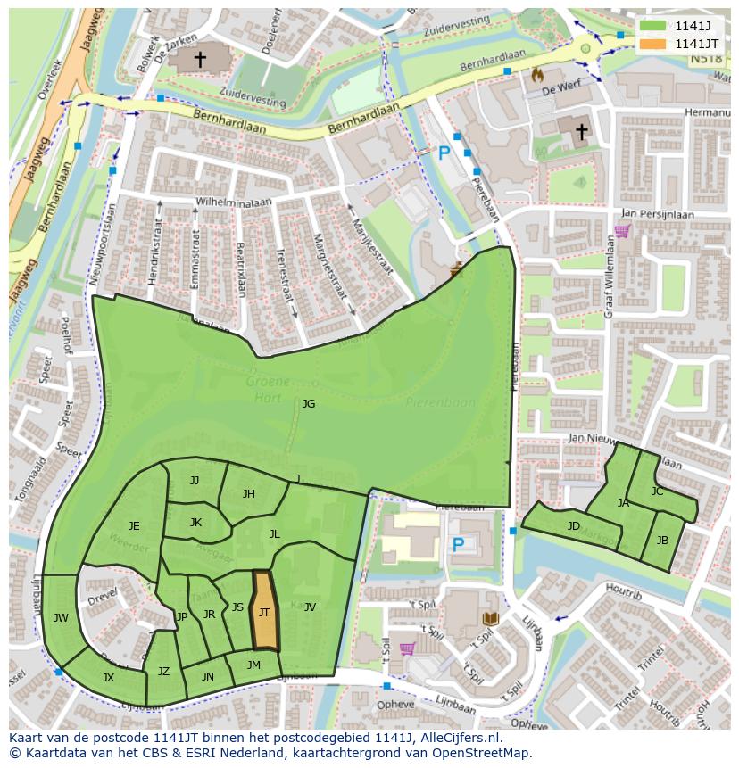 Afbeelding van het postcodegebied 1141 JT op de kaart.