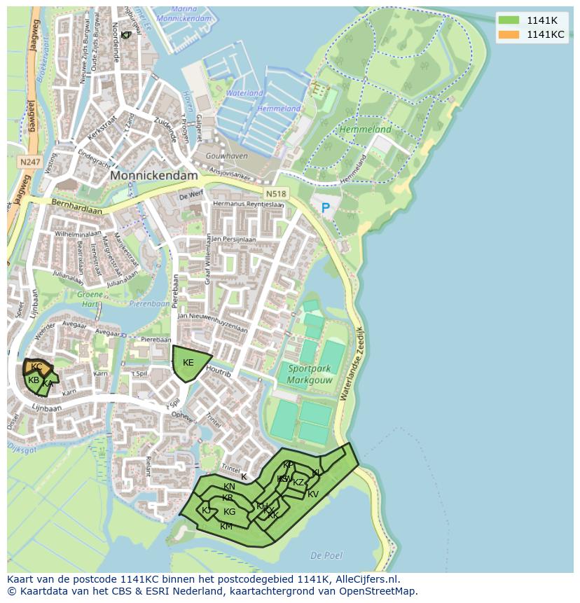 Afbeelding van het postcodegebied 1141 KC op de kaart.