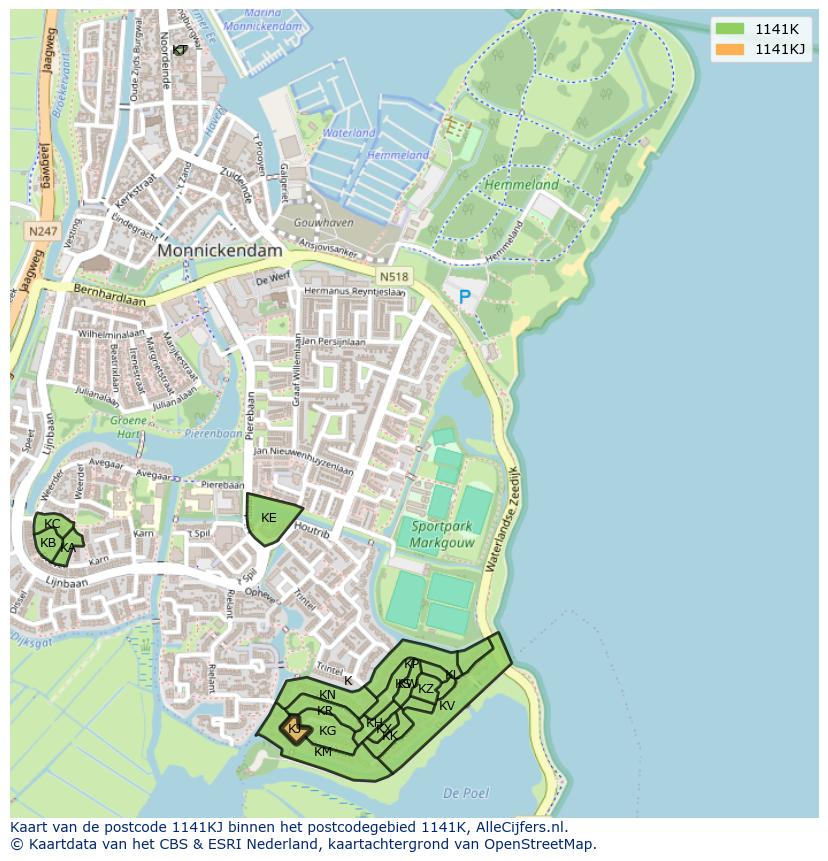 Afbeelding van het postcodegebied 1141 KJ op de kaart.
