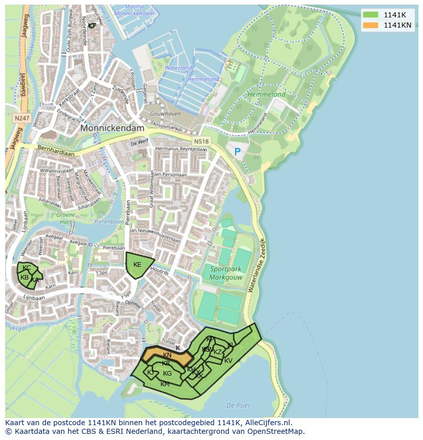 Afbeelding van het postcodegebied 1141 KN op de kaart.