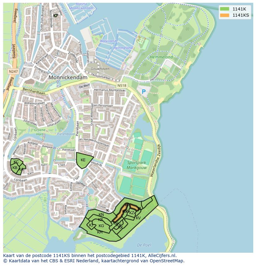 Afbeelding van het postcodegebied 1141 KS op de kaart.