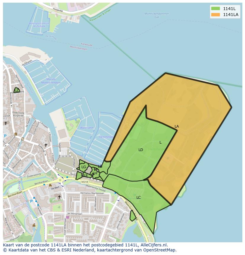 Afbeelding van het postcodegebied 1141 LA op de kaart.