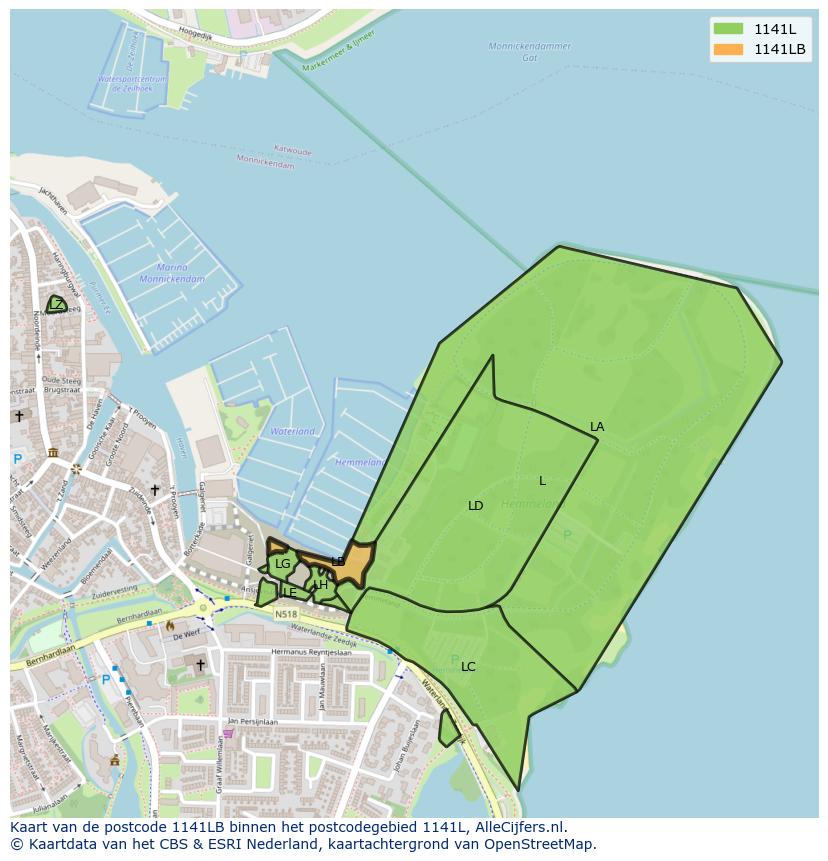 Afbeelding van het postcodegebied 1141 LB op de kaart.