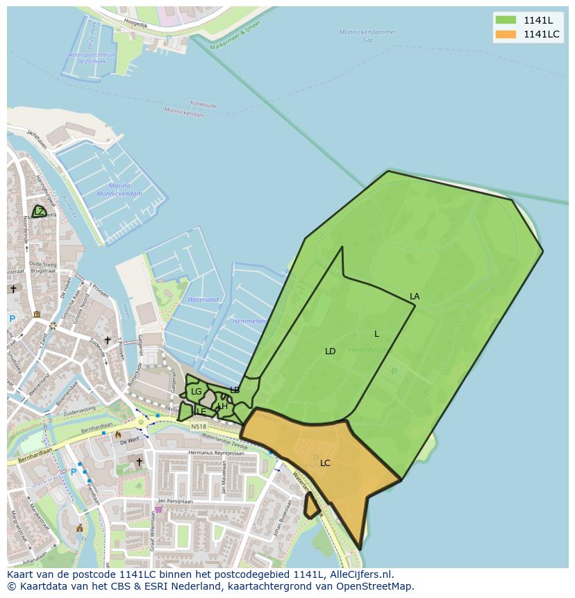 Afbeelding van het postcodegebied 1141 LC op de kaart.