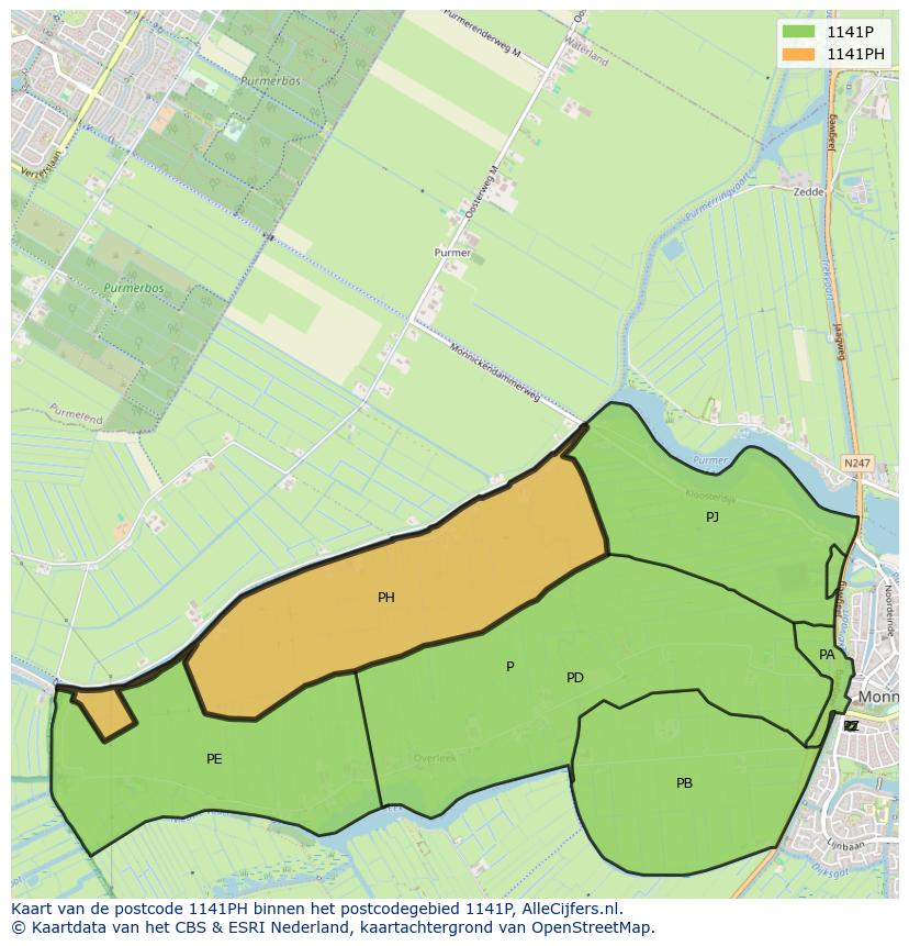 Afbeelding van het postcodegebied 1141 PH op de kaart.