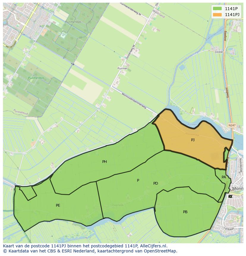 Afbeelding van het postcodegebied 1141 PJ op de kaart.
