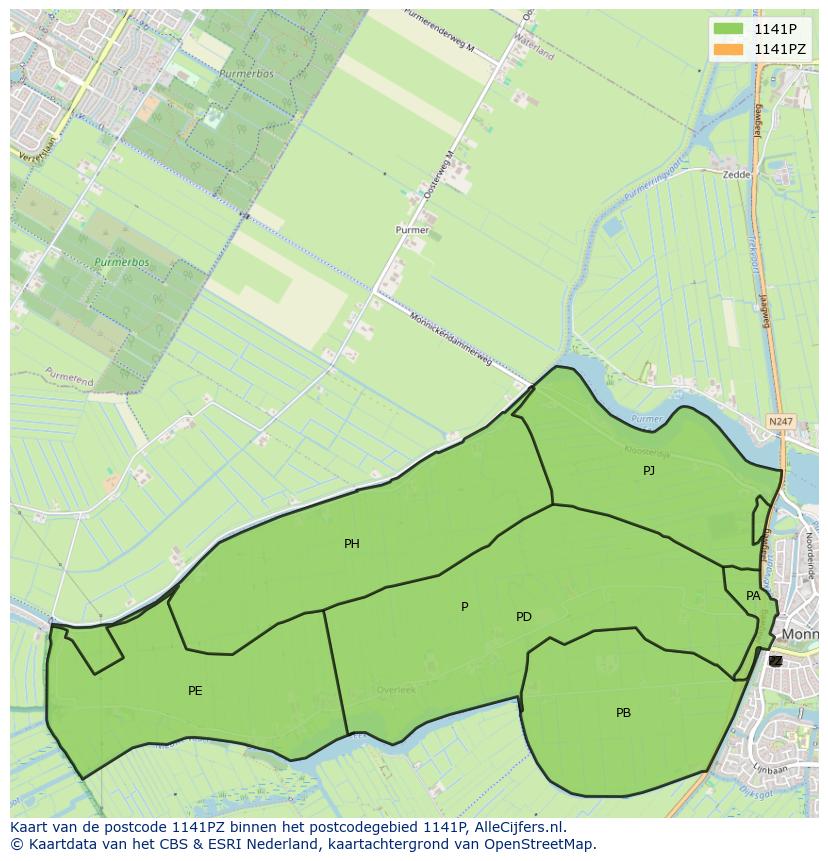 Afbeelding van het postcodegebied 1141 PZ op de kaart.