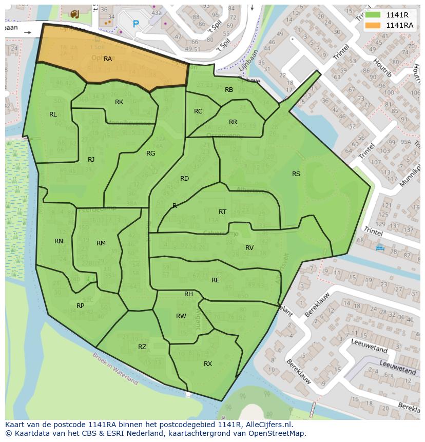 Afbeelding van het postcodegebied 1141 RA op de kaart.