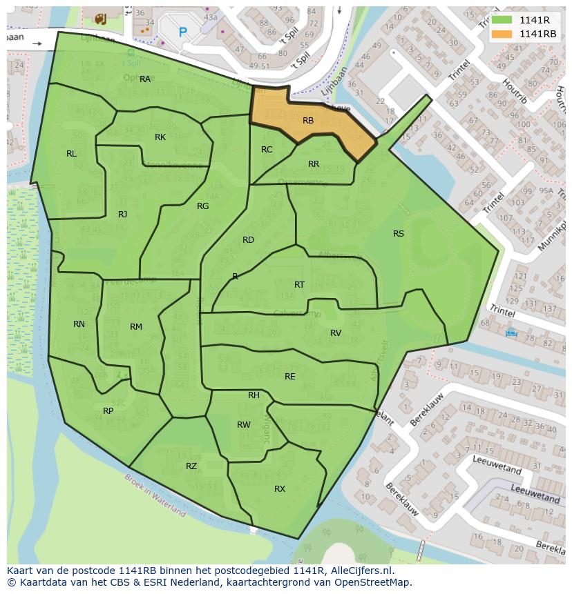 Afbeelding van het postcodegebied 1141 RB op de kaart.