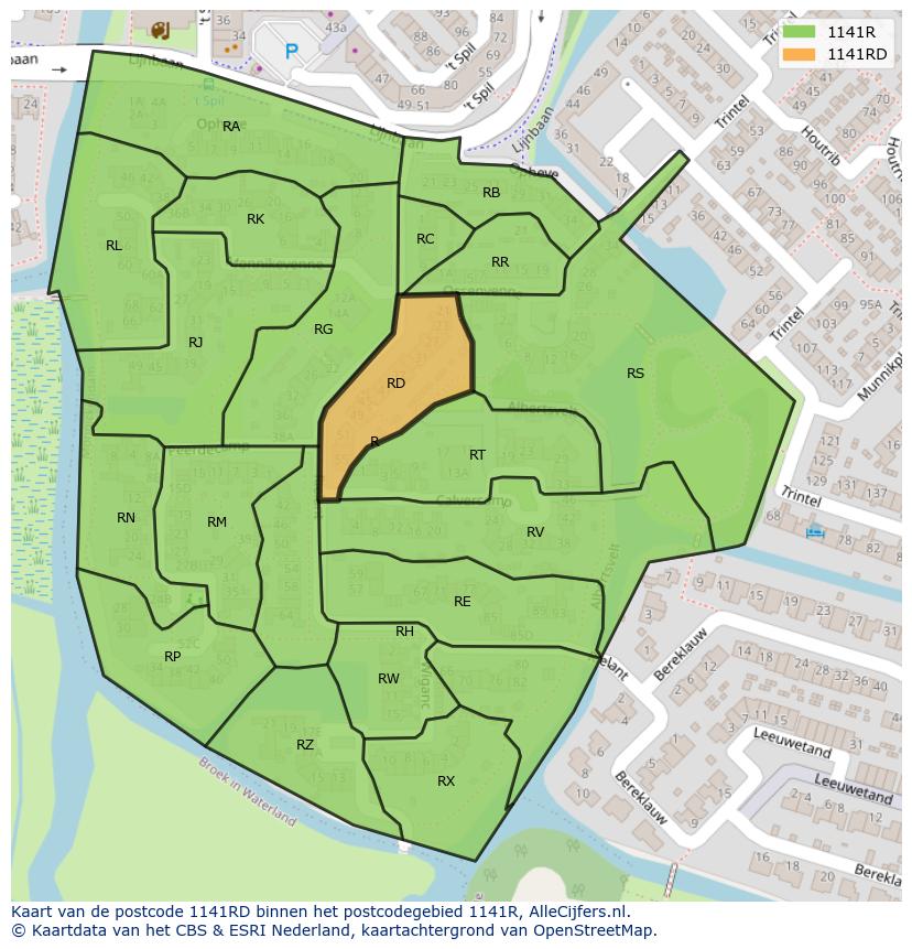 Afbeelding van het postcodegebied 1141 RD op de kaart.