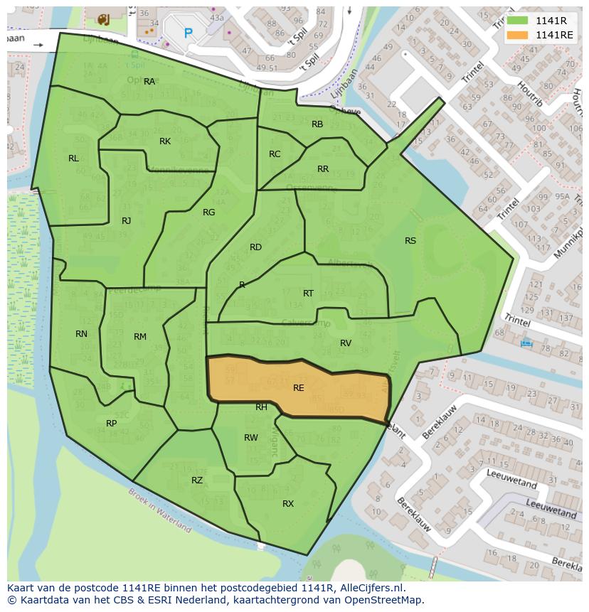 Afbeelding van het postcodegebied 1141 RE op de kaart.