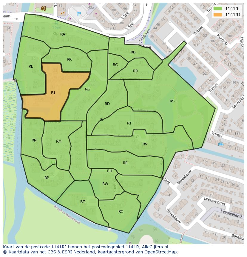 Afbeelding van het postcodegebied 1141 RJ op de kaart.