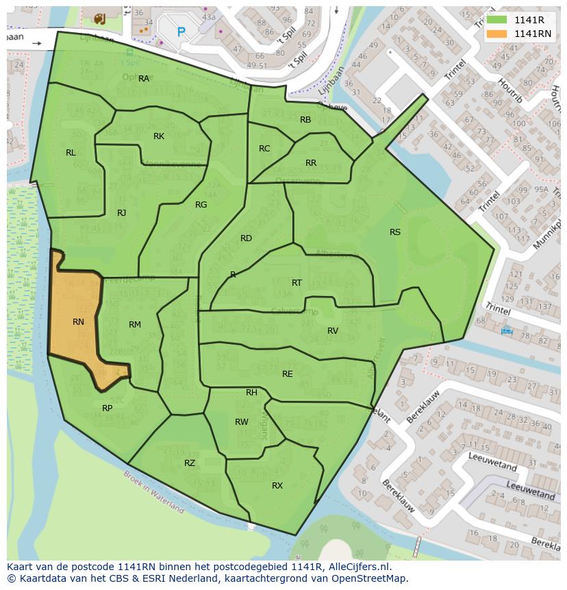 Afbeelding van het postcodegebied 1141 RN op de kaart.