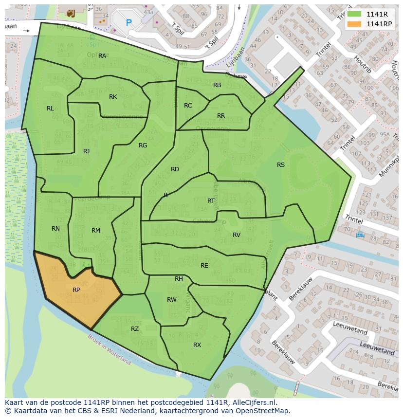 Afbeelding van het postcodegebied 1141 RP op de kaart.
