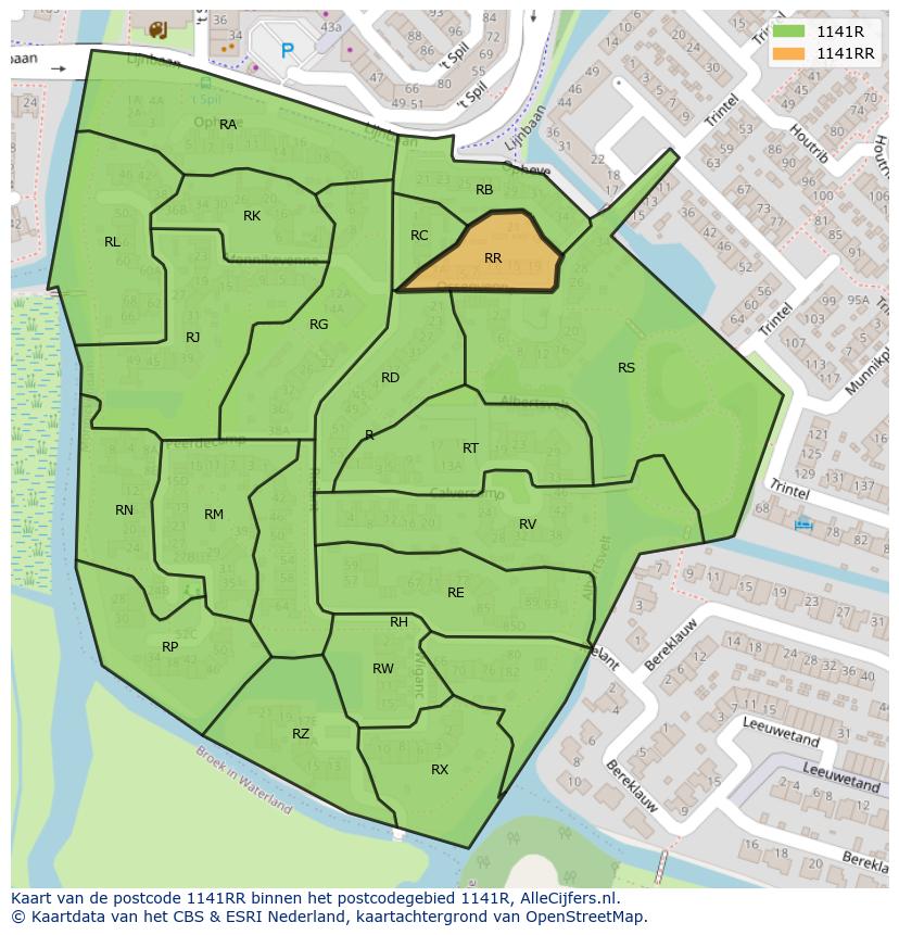 Afbeelding van het postcodegebied 1141 RR op de kaart.