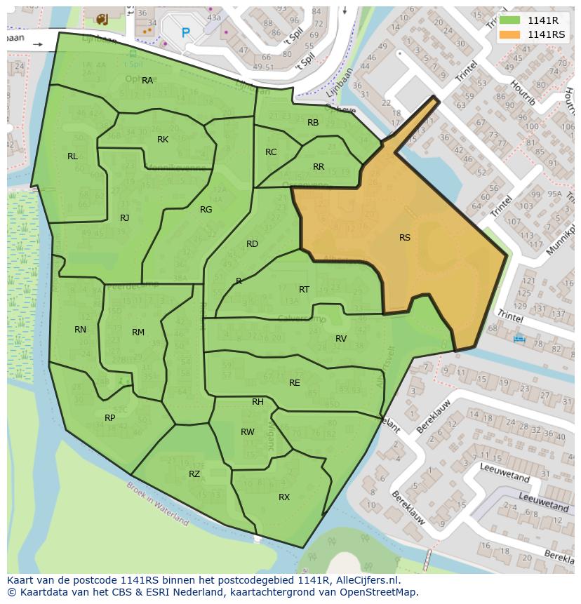 Afbeelding van het postcodegebied 1141 RS op de kaart.