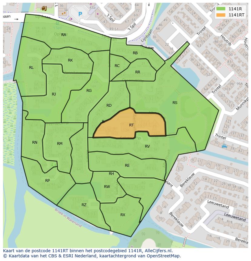 Afbeelding van het postcodegebied 1141 RT op de kaart.