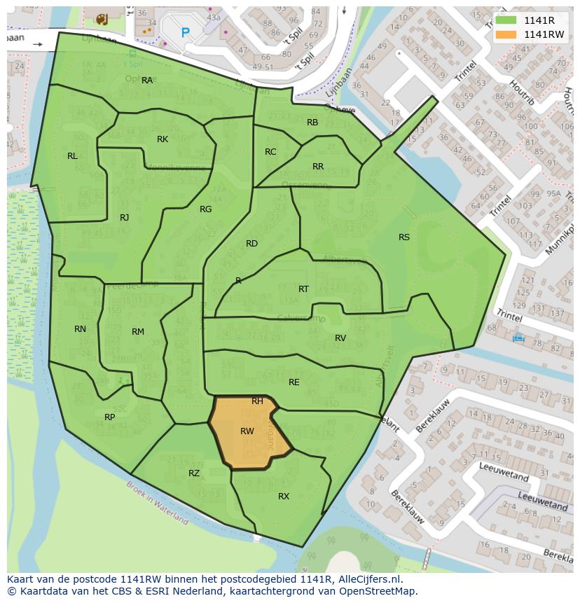 Afbeelding van het postcodegebied 1141 RW op de kaart.