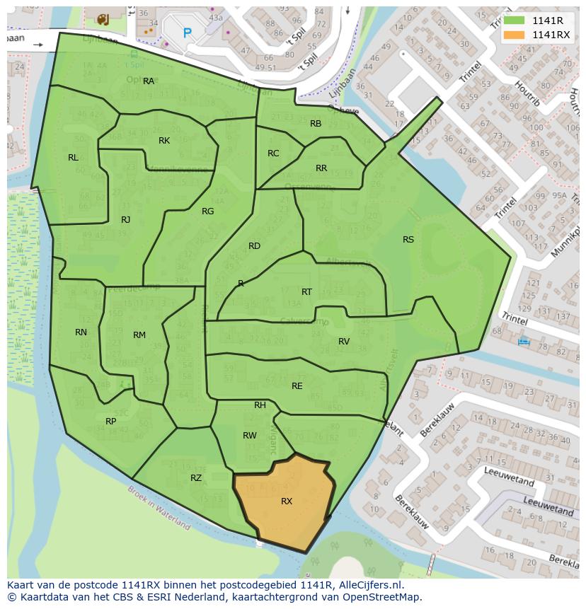 Afbeelding van het postcodegebied 1141 RX op de kaart.