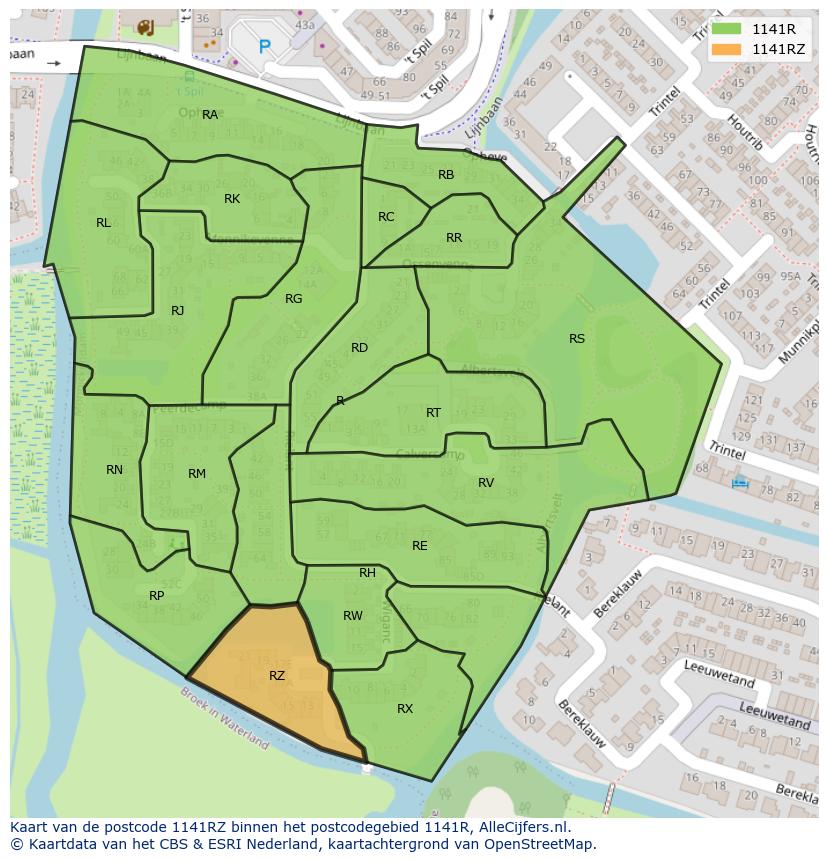 Afbeelding van het postcodegebied 1141 RZ op de kaart.