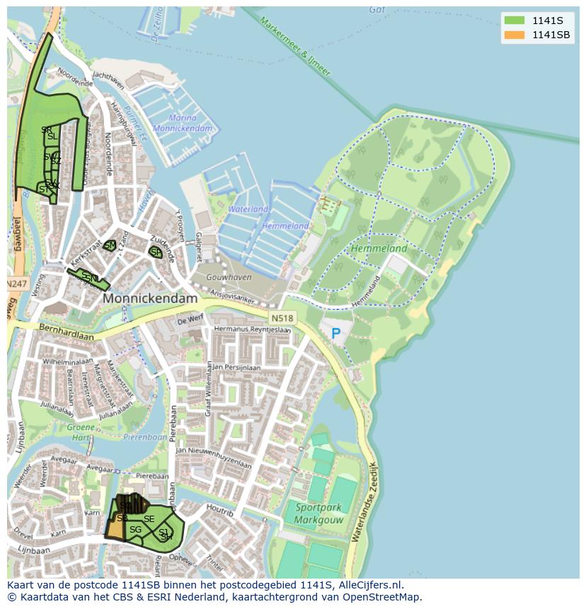 Afbeelding van het postcodegebied 1141 SB op de kaart.