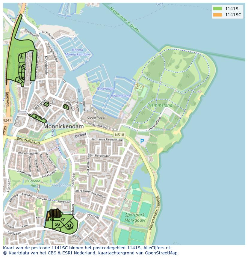 Afbeelding van het postcodegebied 1141 SC op de kaart.