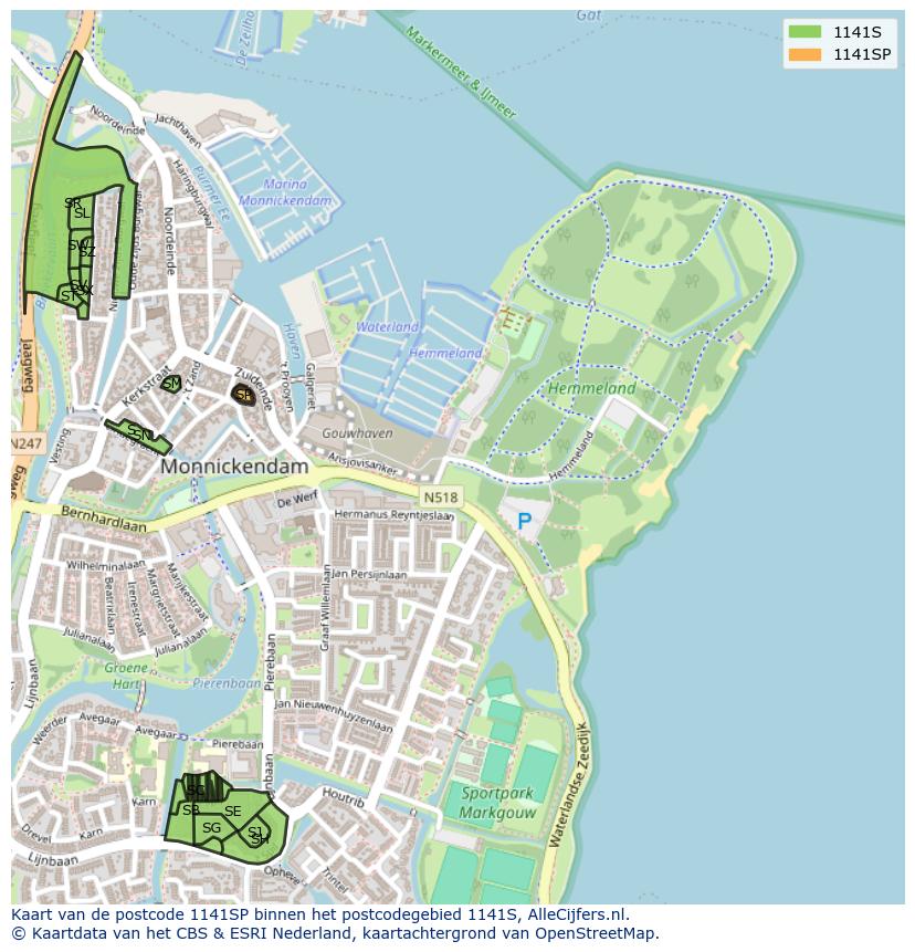 Afbeelding van het postcodegebied 1141 SP op de kaart.