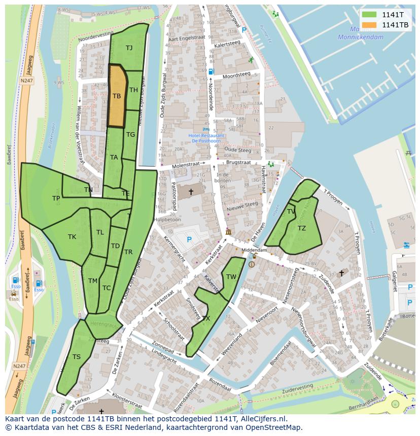 Afbeelding van het postcodegebied 1141 TB op de kaart.