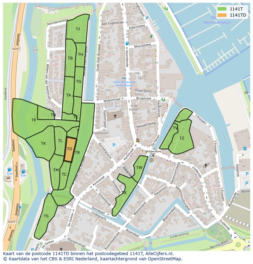 Afbeelding van het postcodegebied 1141 TD op de kaart.