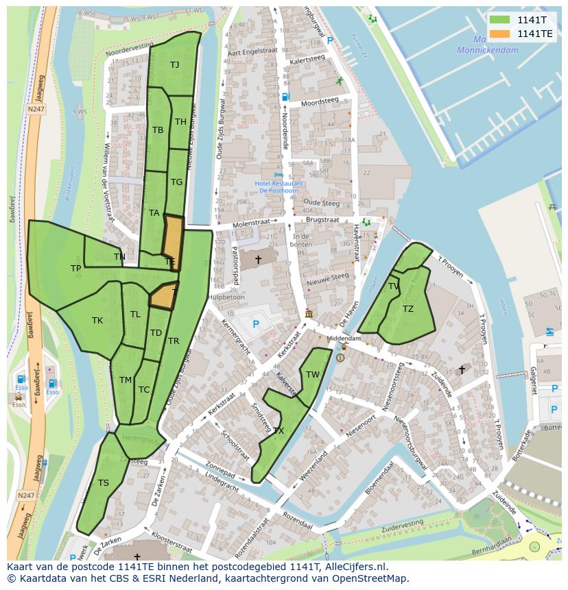 Afbeelding van het postcodegebied 1141 TE op de kaart.