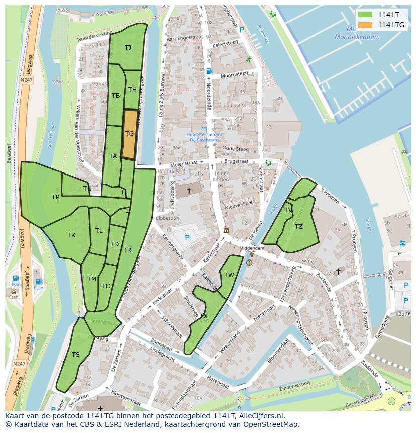 Afbeelding van het postcodegebied 1141 TG op de kaart.