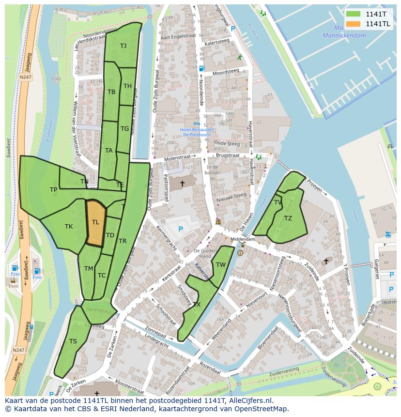 Afbeelding van het postcodegebied 1141 TL op de kaart.