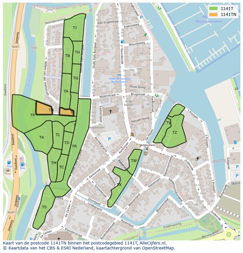 Afbeelding van het postcodegebied 1141 TN op de kaart.
