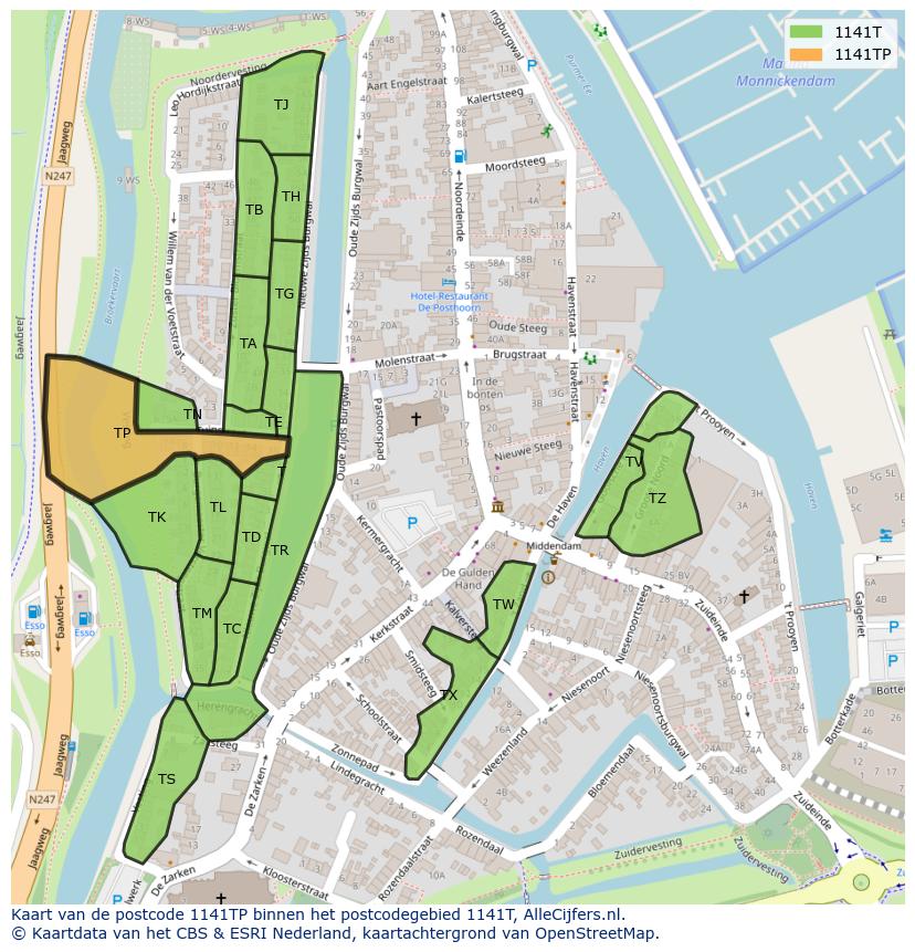 Afbeelding van het postcodegebied 1141 TP op de kaart.