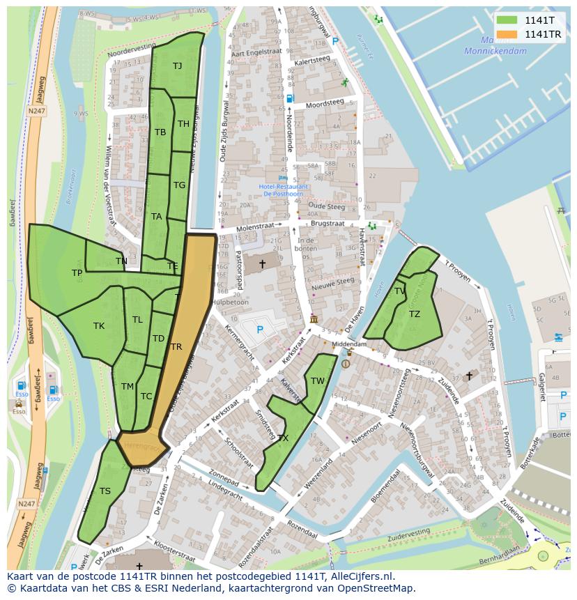 Afbeelding van het postcodegebied 1141 TR op de kaart.