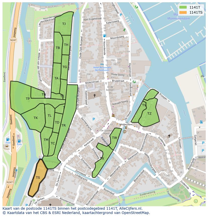 Afbeelding van het postcodegebied 1141 TS op de kaart.