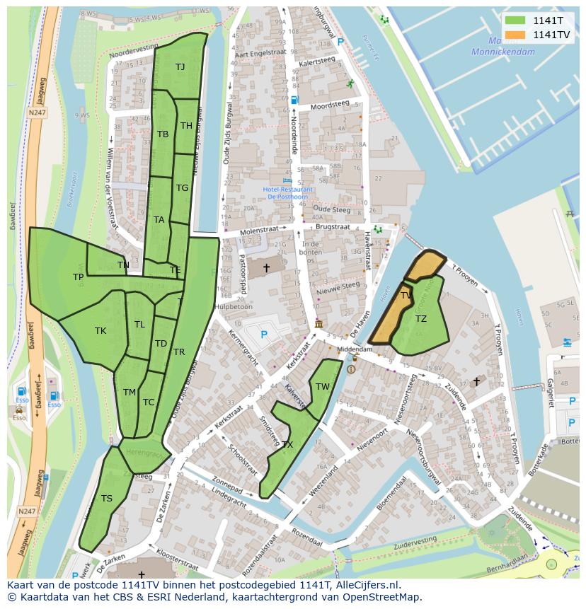 Afbeelding van het postcodegebied 1141 TV op de kaart.