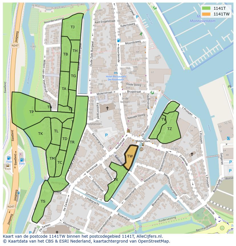 Afbeelding van het postcodegebied 1141 TW op de kaart.