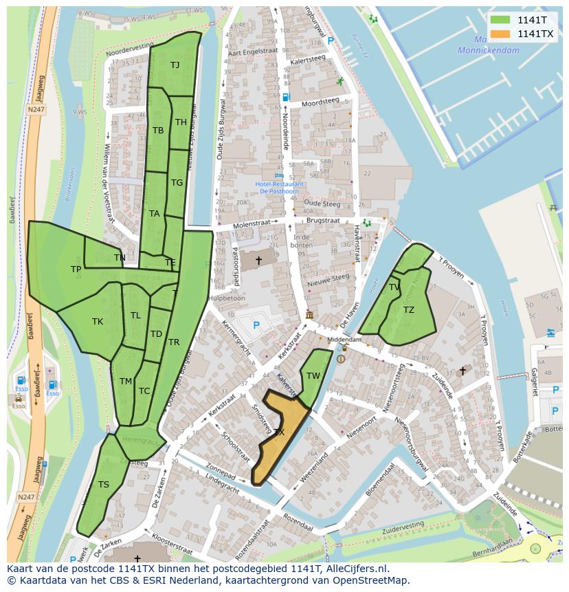 Afbeelding van het postcodegebied 1141 TX op de kaart.