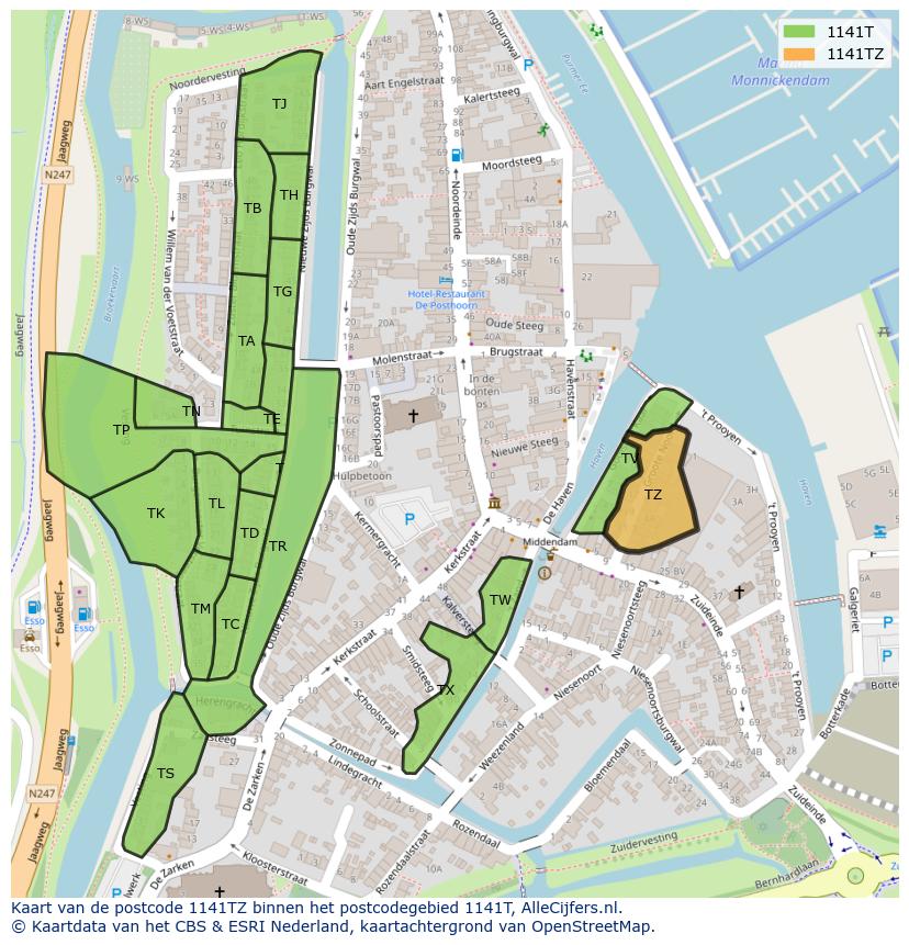 Afbeelding van het postcodegebied 1141 TZ op de kaart.
