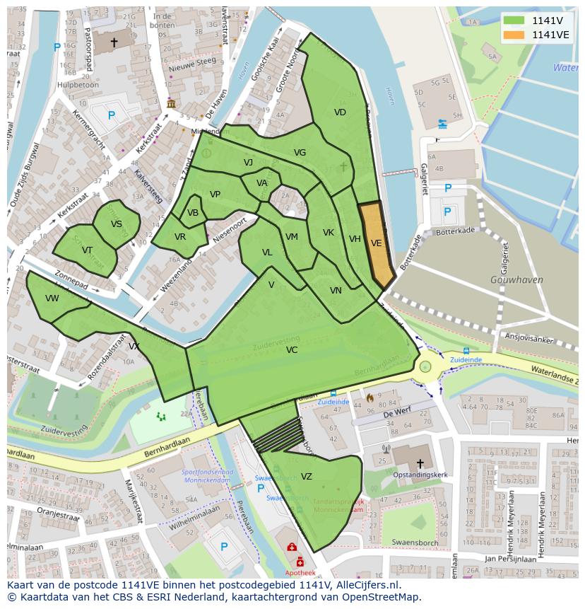 Afbeelding van het postcodegebied 1141 VE op de kaart.