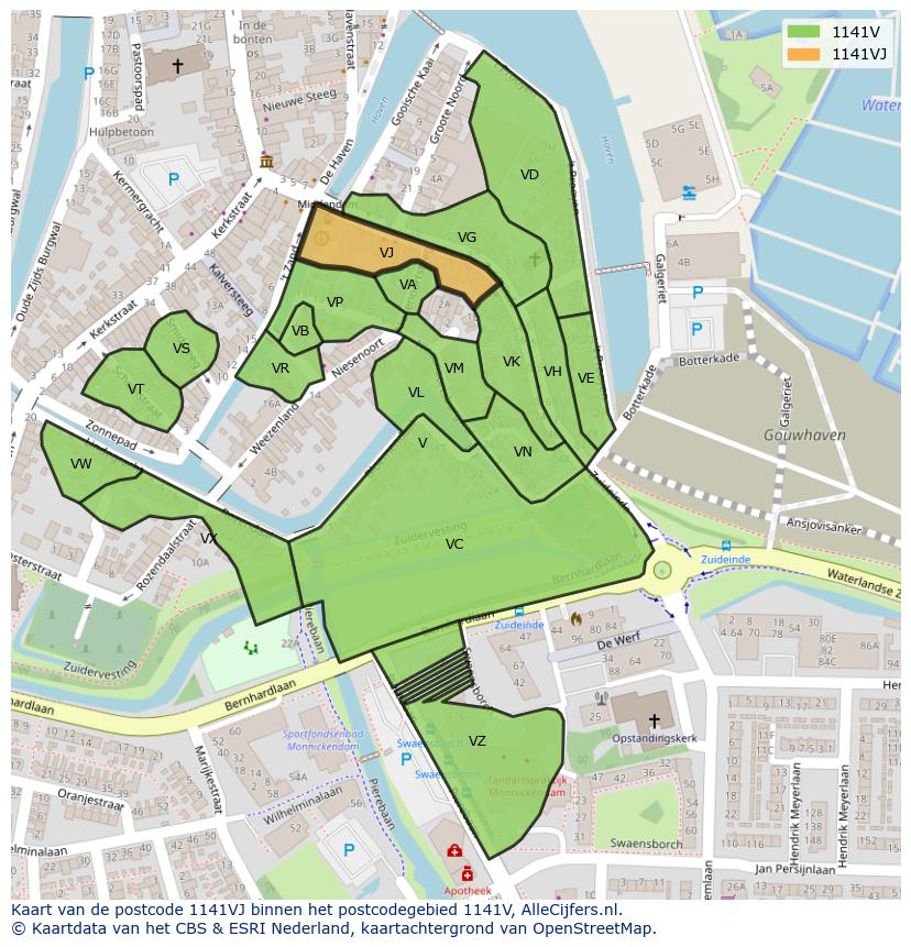 Afbeelding van het postcodegebied 1141 VJ op de kaart.