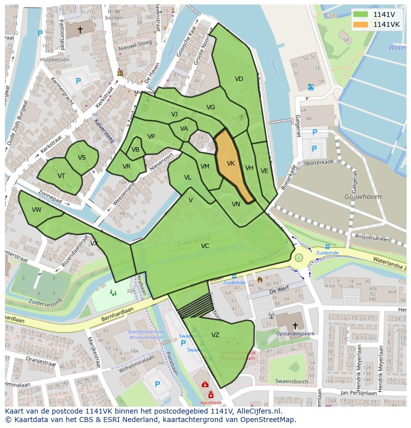 Afbeelding van het postcodegebied 1141 VK op de kaart.