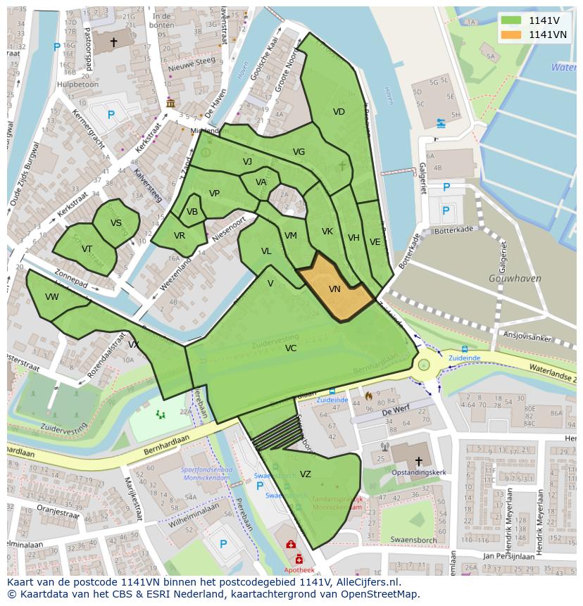 Afbeelding van het postcodegebied 1141 VN op de kaart.
